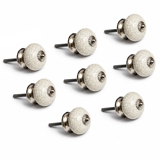 Set de 8 pomos de cerámica craquelado blanco para muebles