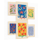 Set de 6 láminas florales con ilustraciones modernas y colores vivos de flores exóticas para salón, dormitorio o estudio contemporáneo – 2 grandes y 4 medianos