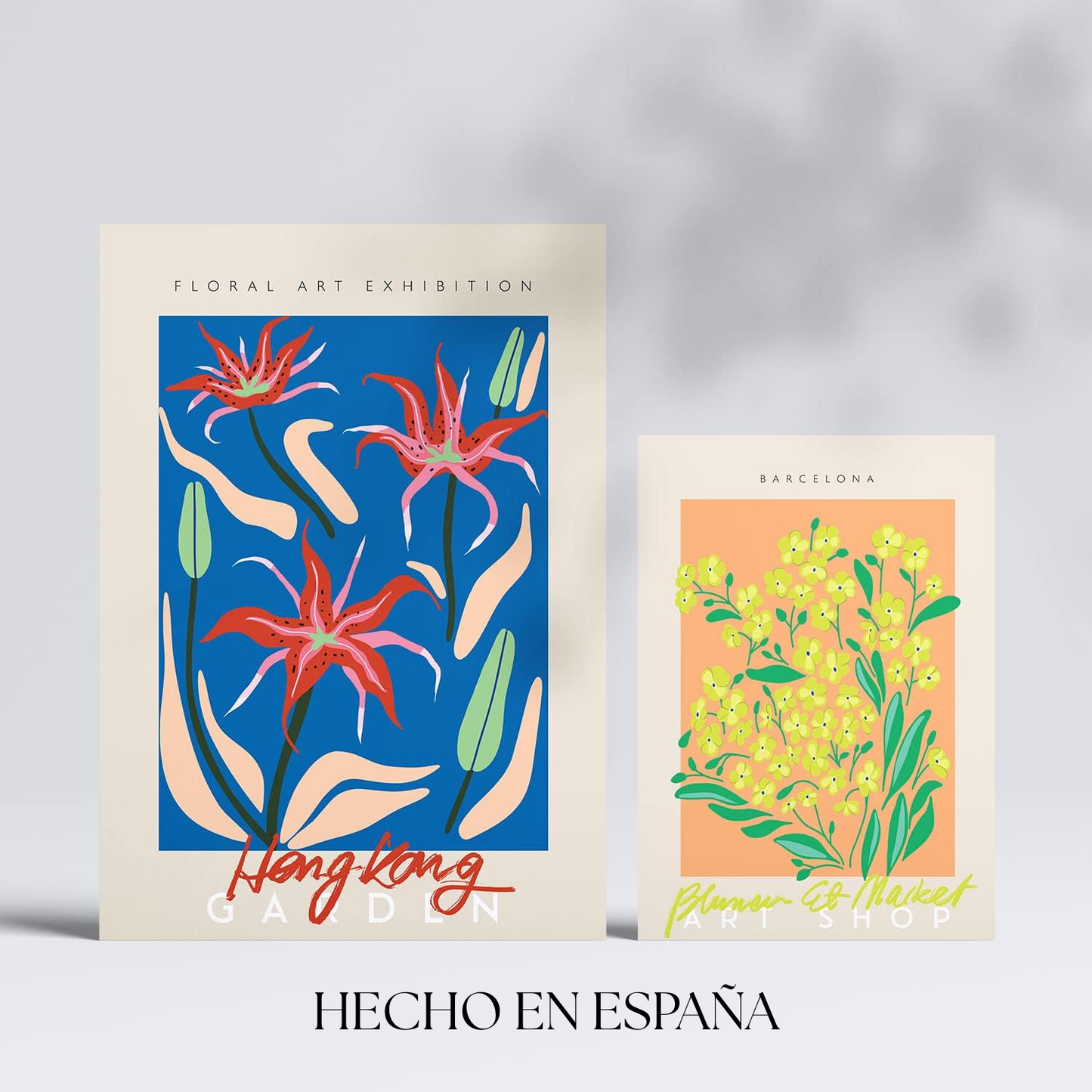 Set de 6 láminas florales con ilustraciones modernas y colores vivos de flores exóticas para salón, dormitorio o estudio contemporáneo – 2 grandes y 4 medianos