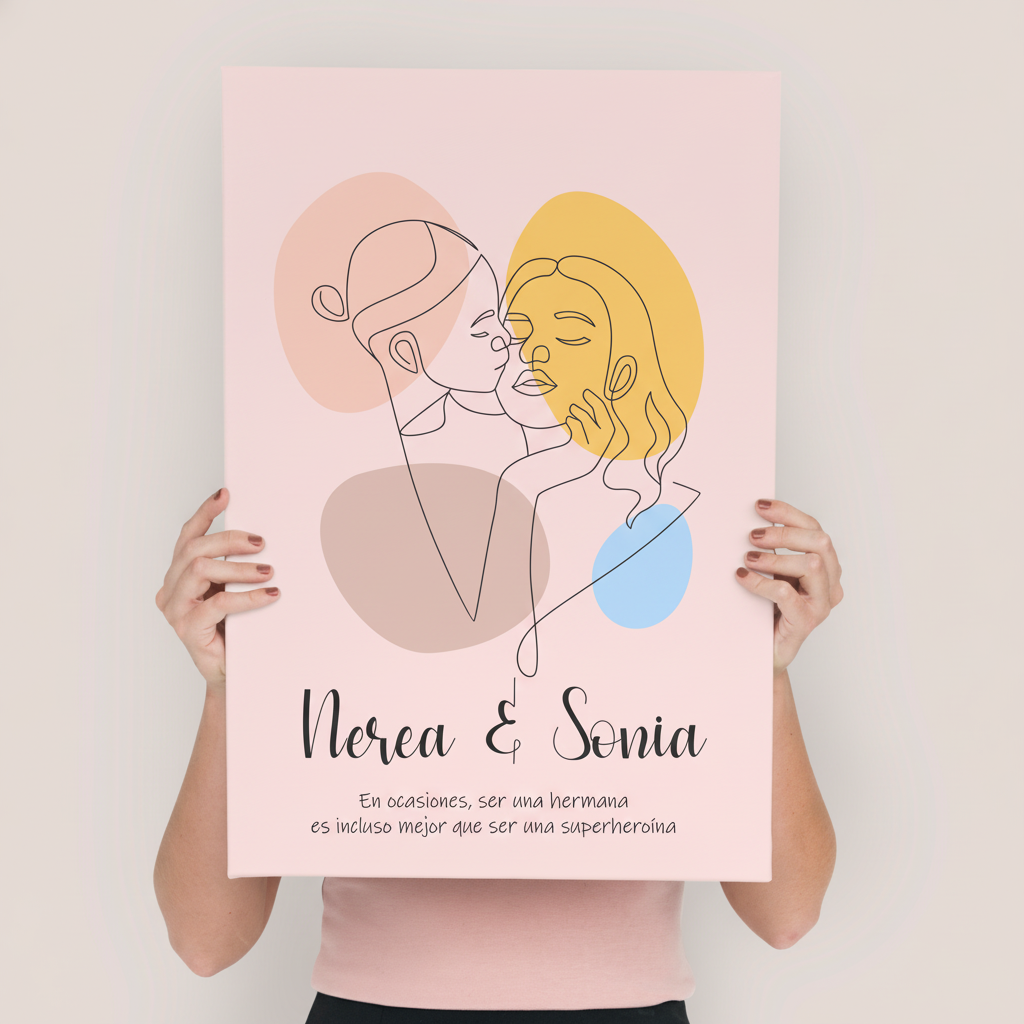 Lámina Personalizada Beso De Hermanas Con Nombre Y Frase Superheroinas Regalo De Diseño Para Momentos Unicos. Ideal Para Eventos. Cumpleaños, Aniversarios, Nacimientos