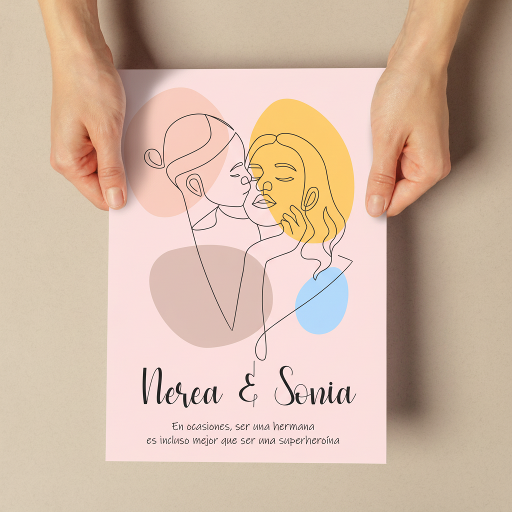 Lámina Personalizada Beso De Hermanas Con Nombre Y Frase Superheroinas Regalo De Diseño Para Momentos Unicos. Ideal Para Eventos. Cumpleaños, Aniversarios, Nacimientos