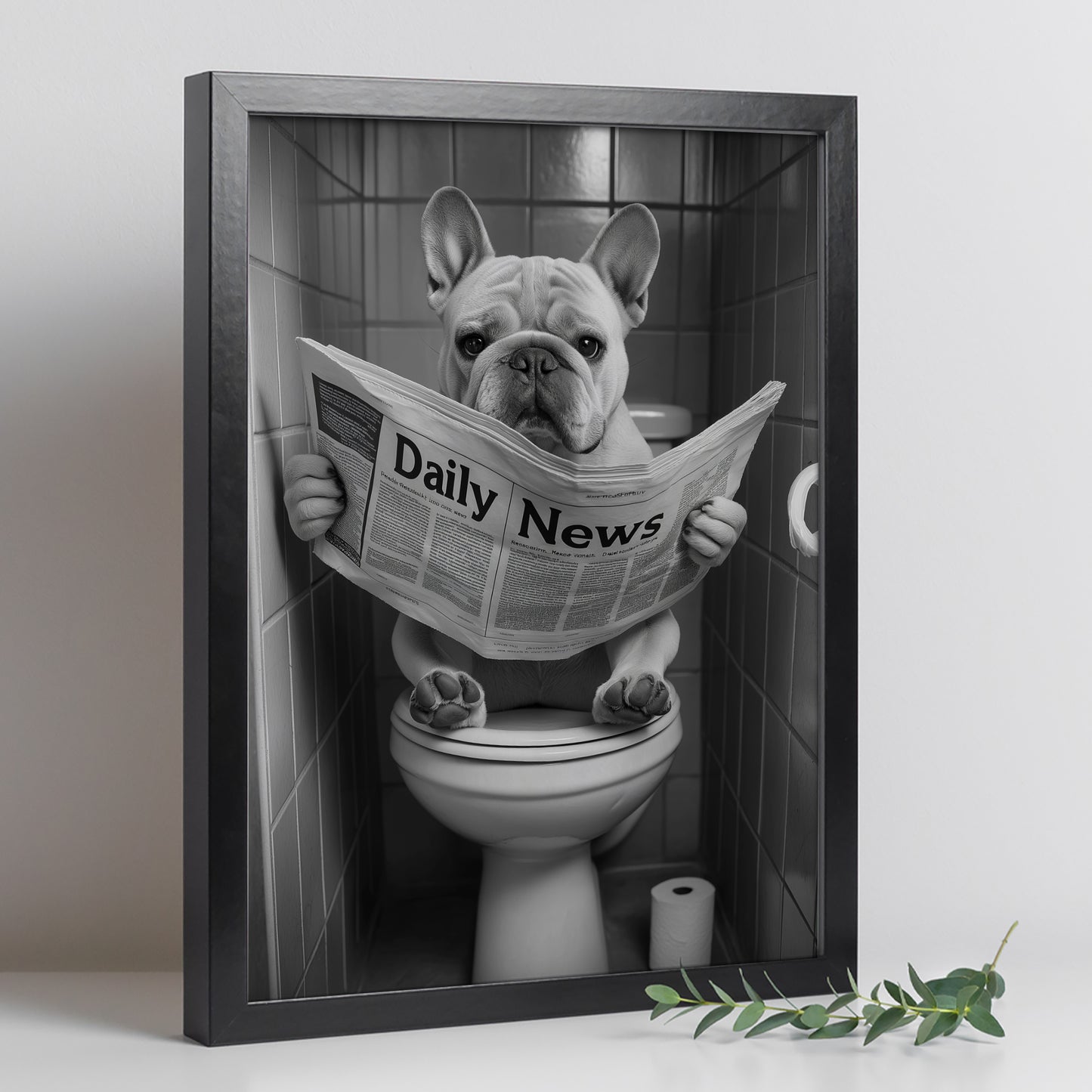 Set de 3 Cuadros Animales Leyendo Periódico En El Inodoro, Gato, Perro, Llama, Póster en Blanco y Negro con Ilustración Impresa en Estilo B/N para Decorar las Paredes del Inodoro, Baño, Lavabo, WC