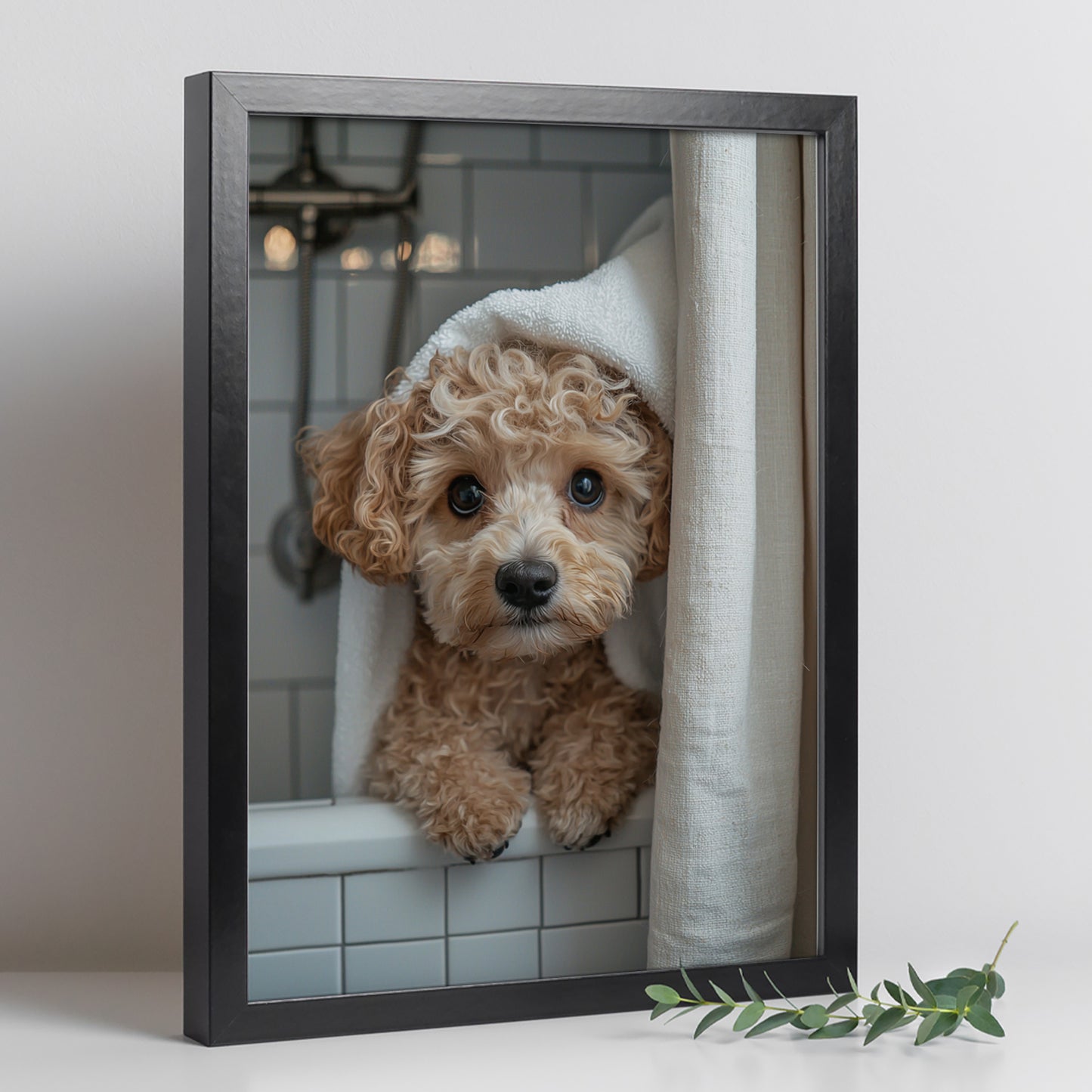 Set de 2 Cuadros Coloridos de Perro en la Ducha, Ilustración de Baño de Cachorros en Estilo Fotográfico, Lindos Animales para Decorar, Arte de Pared para Inodoro, Ducha, Baño, WC