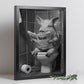 Set de 2 Cuadros de Animales con Periódico en el WC, Perro, Cerdo, Blanco y Negro con Ilustración Impresa en Estilo B/N para Decorar las Paredes del WC, Cuarto de Baño, Aseo, WC