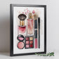 Set de 2 Cuadros de Maquillaje y Cosmética con Flores Rosas, Ilustración impresa para decorar las paredes del WC, Tocador, Baño, Vestidor, Salón