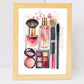 Set de 2 Cuadros de Maquillaje y Cosmética con Flores Rosas, Ilustración impresa para decorar las paredes del WC, Tocador, Baño, Vestidor, Salón