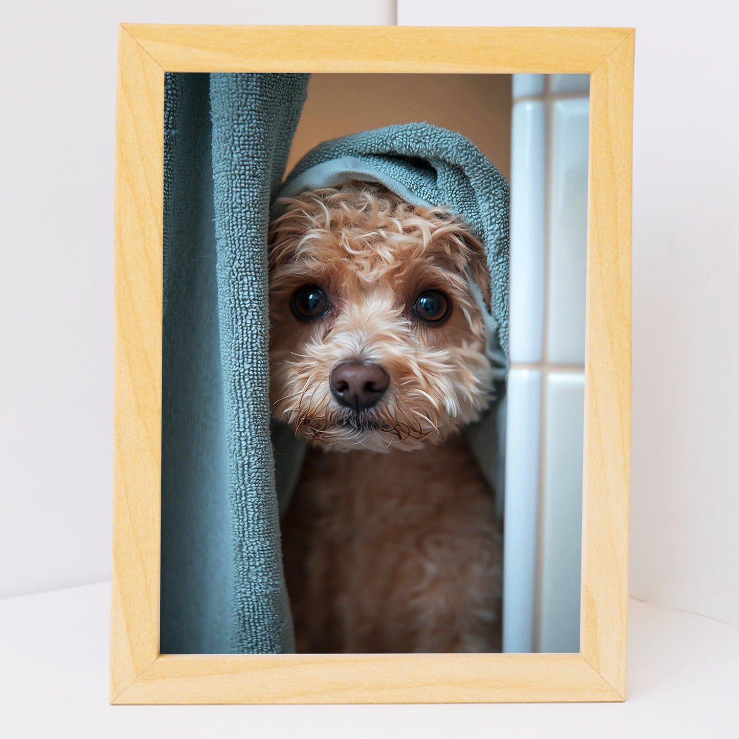 Set de 2 Cuadros Coloridos de Perro en la Ducha, Ilustración de Baño de Cachorros en Estilo Fotográfico, Lindos Animales para Decorar, Arte de Pared para Inodoro, Ducha, Baño, WC