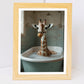 Set de 3 Cuadros Divertidos Animales en la Bañera, Simpático Elefante, Jirafa, Llama Póster con ilustración impresa en estilo fotográfico para decorar las paredes del Inodoro, Ducha, Cuarto de baño, WC