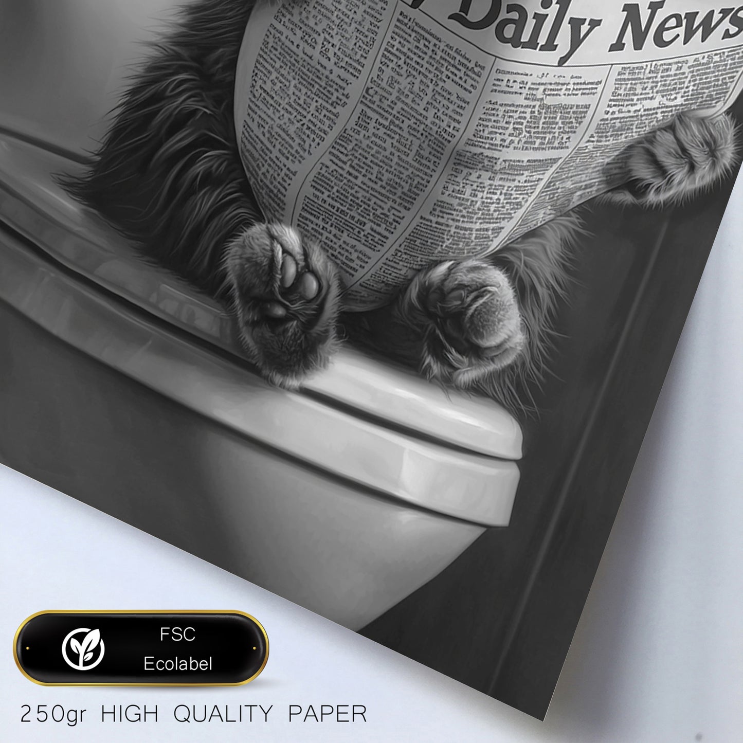 Set de 3 Cuadros Animales Leyendo Periódico En El Inodoro, Gato, Perro, Llama, Póster en Blanco y Negro con Ilustración Impresa en Estilo B/N para Decorar las Paredes del Inodoro, Baño, Lavabo, WC