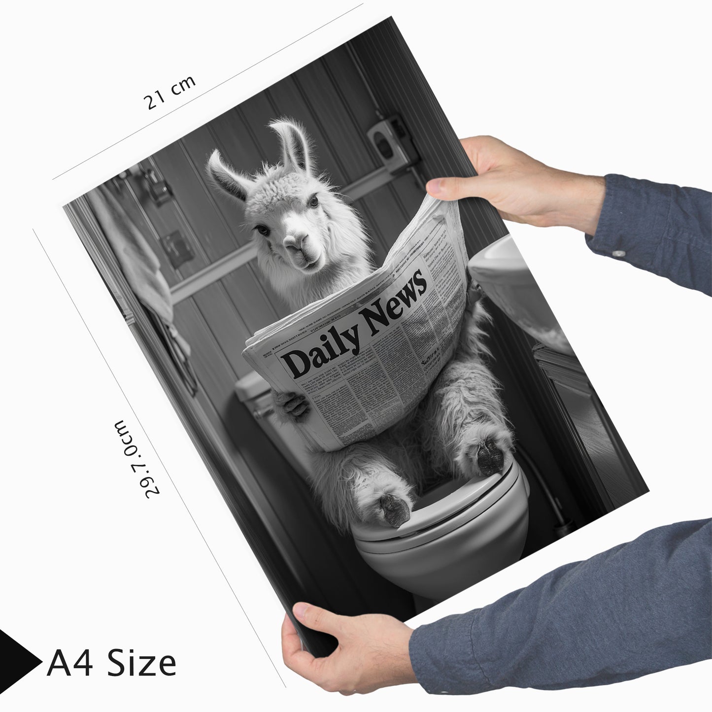 Set de 3 Cuadros Animales Leyendo Periódico En El Inodoro, Gato, Perro, Llama, Póster en Blanco y Negro con Ilustración Impresa en Estilo B/N para Decorar las Paredes del Inodoro, Baño, Lavabo, WC