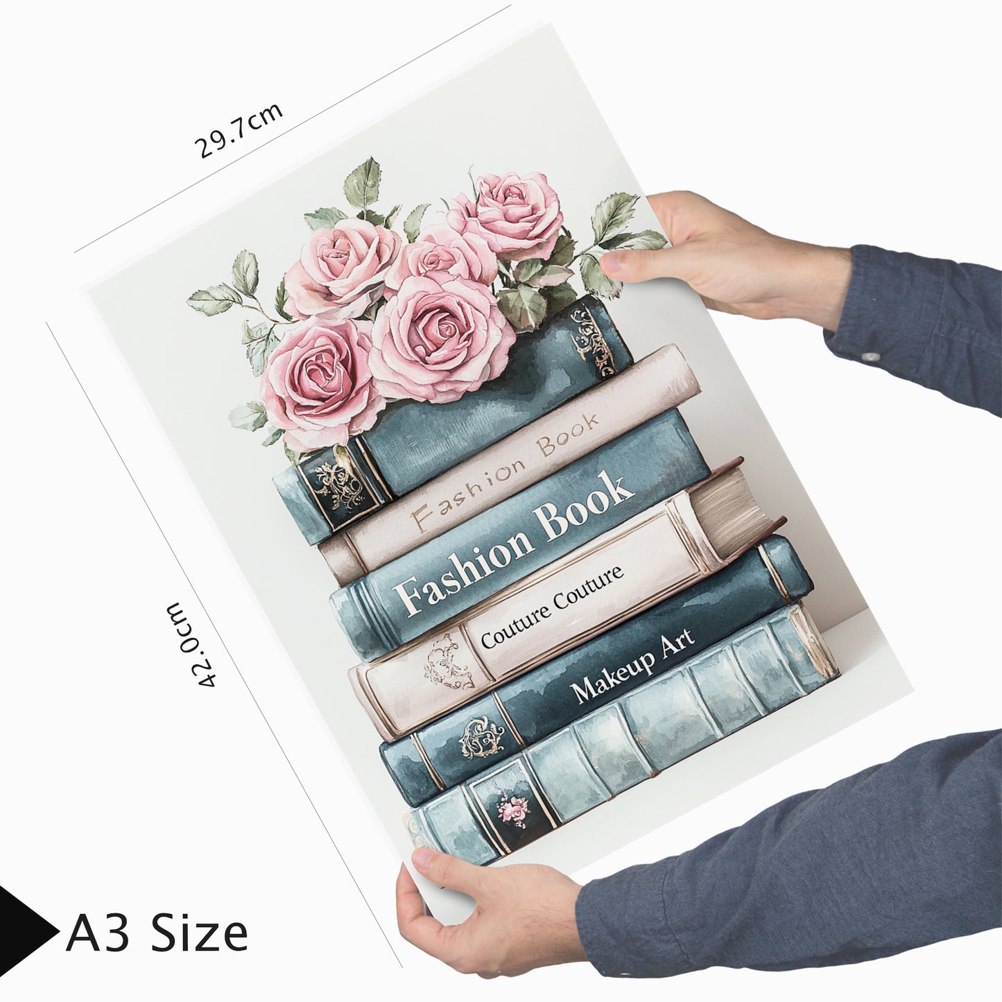 Set de 4 Pósteres de Maquillaje y Cosmética Impresión Belleza Flores, Bolso, Perfume, Lápiz Labial ilustración para decorar las paredes del Inodoro, Tocador, Baño, Vestidor, Salón