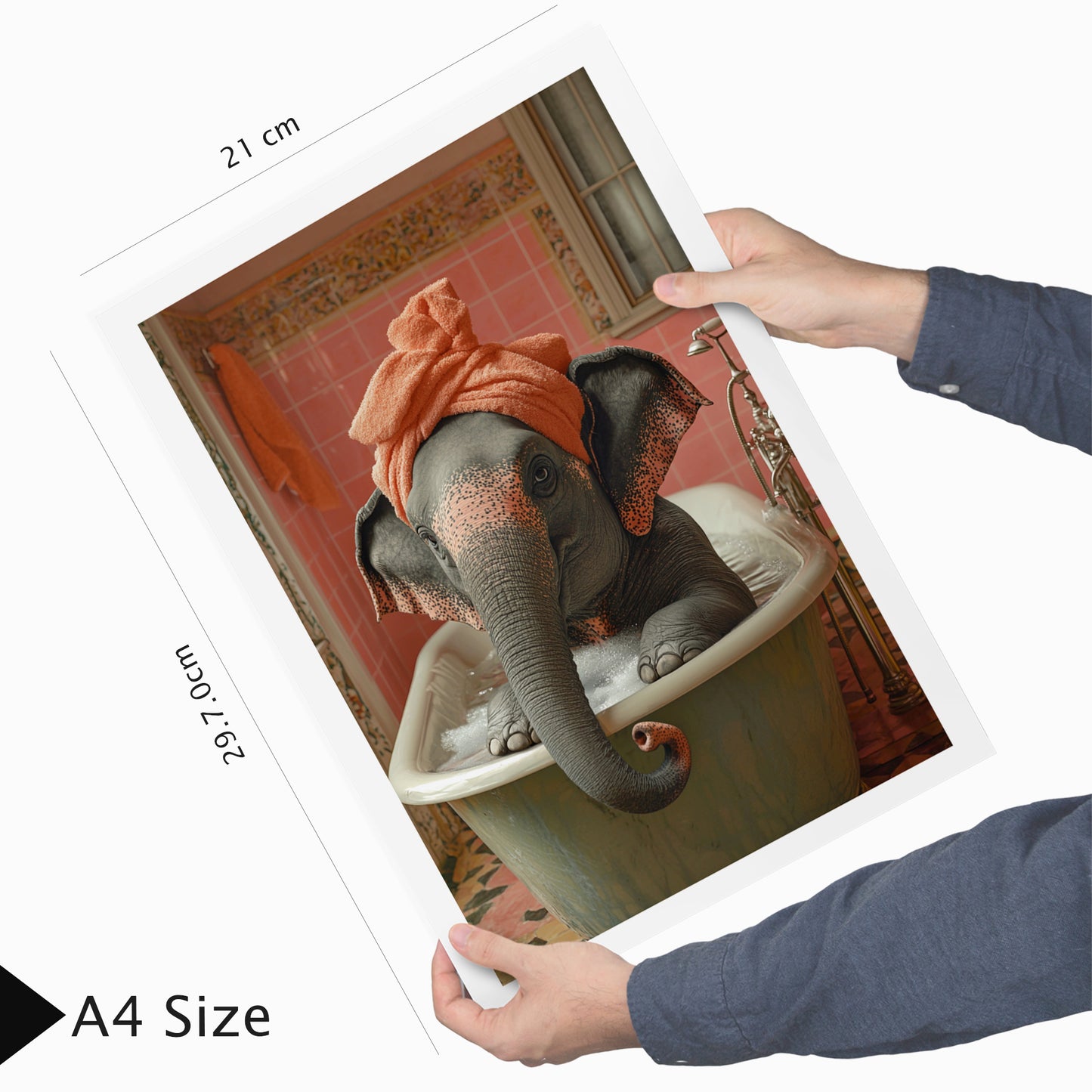 Set de 3 Cuadros de Bebé Elefante Bañandose con Lindos Animales Coloridos, Ilustración para Decorar, Wallart para Inodoro, Ducha, Baño, Aseo, WC