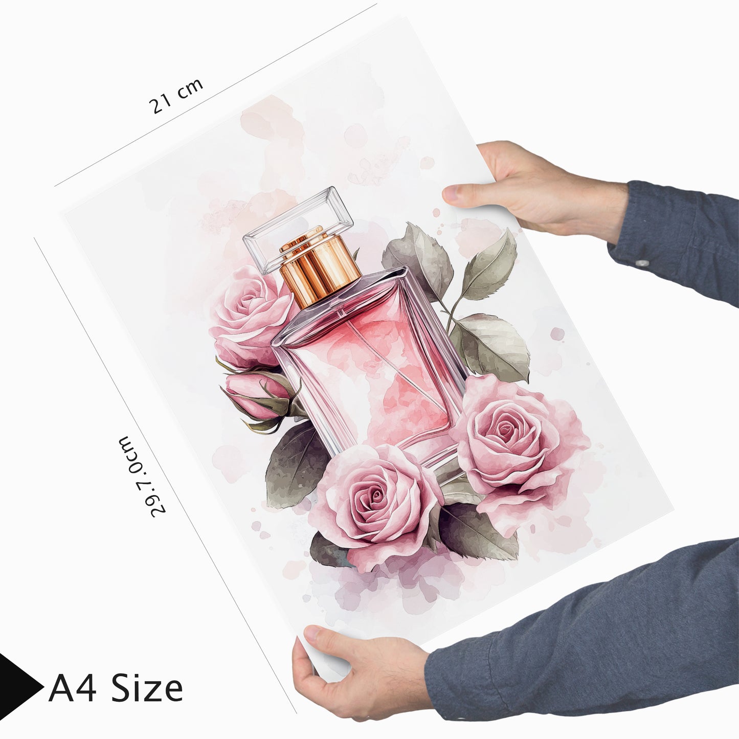 Set de 4 Pósteres de Maquillaje y Cosmética Impresión Belleza Flores, Bolso, Perfume, Lápiz Labial ilustración para decorar las paredes del Inodoro, Tocador, Baño, Vestidor, Salón