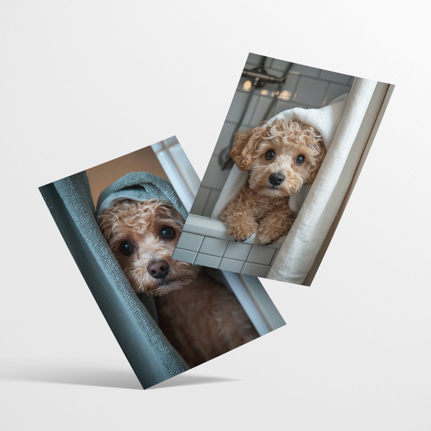 Set de 2 Cuadros Coloridos de Perro en la Ducha, Ilustración de Baño de Cachorros en Estilo Fotográfico, Lindos Animales para Decorar, Arte de Pared para Inodoro, Ducha, Baño, WC