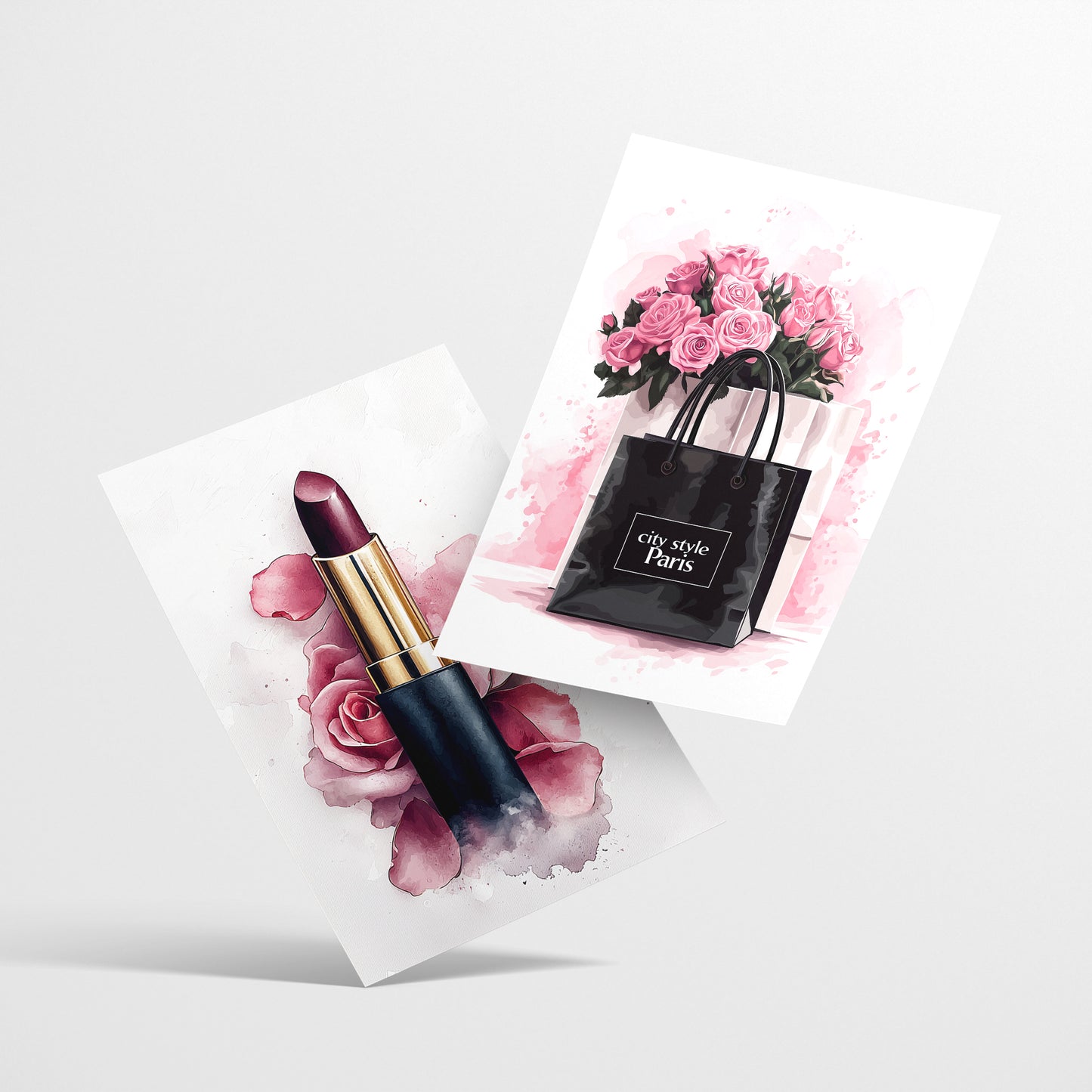 Set de 4 Pósteres de Maquillaje y Cosmética Impresión Belleza Flores, Bolso, Perfume, Lápiz Labial ilustración para decorar las paredes del Inodoro, Tocador, Baño, Vestidor, Salón