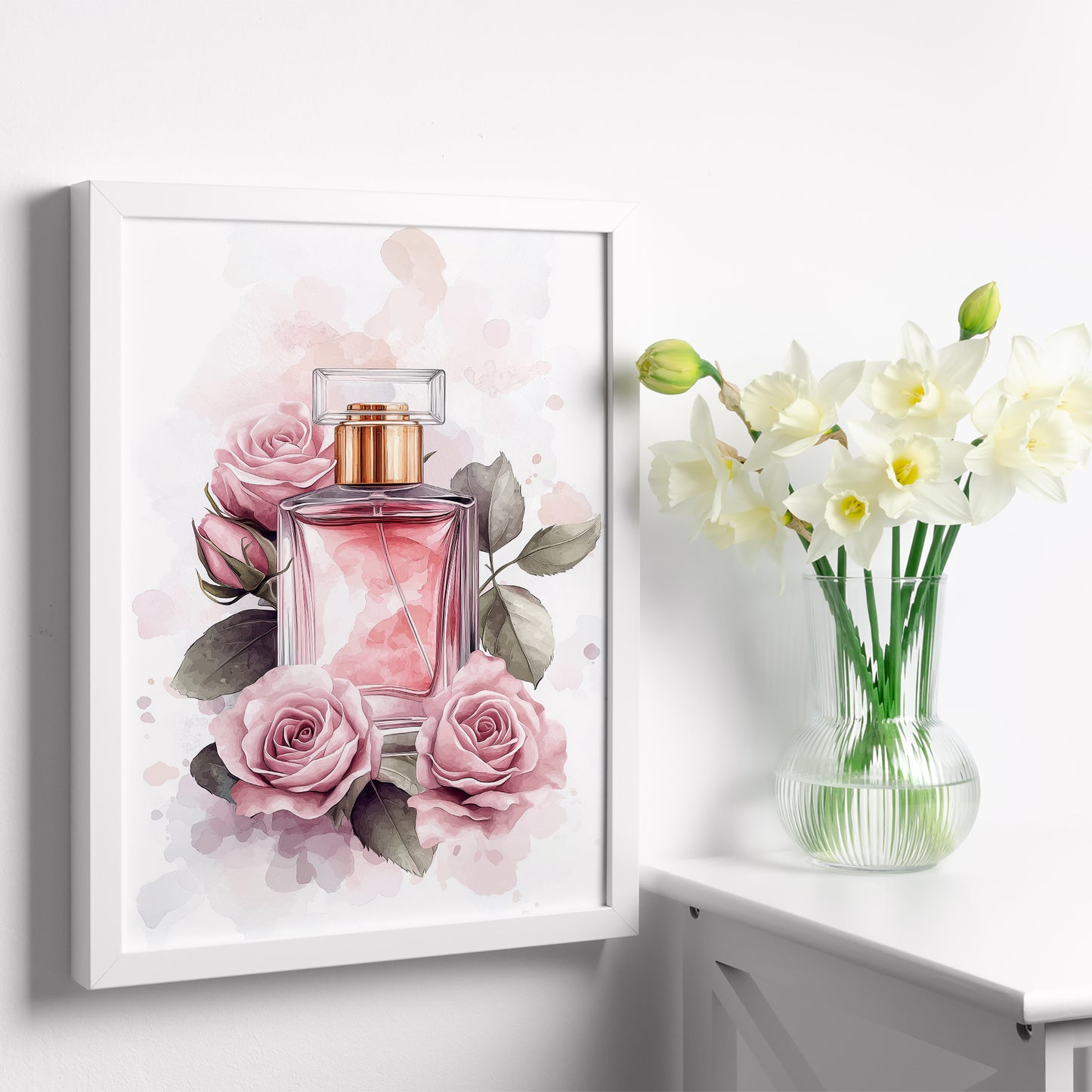 Set de 4 Pósteres de Maquillaje y Cosmética Impresión Belleza Flores, Bolso, Perfume, Lápiz Labial ilustración para decorar las paredes del Inodoro, Tocador, Baño, Vestidor, Salón