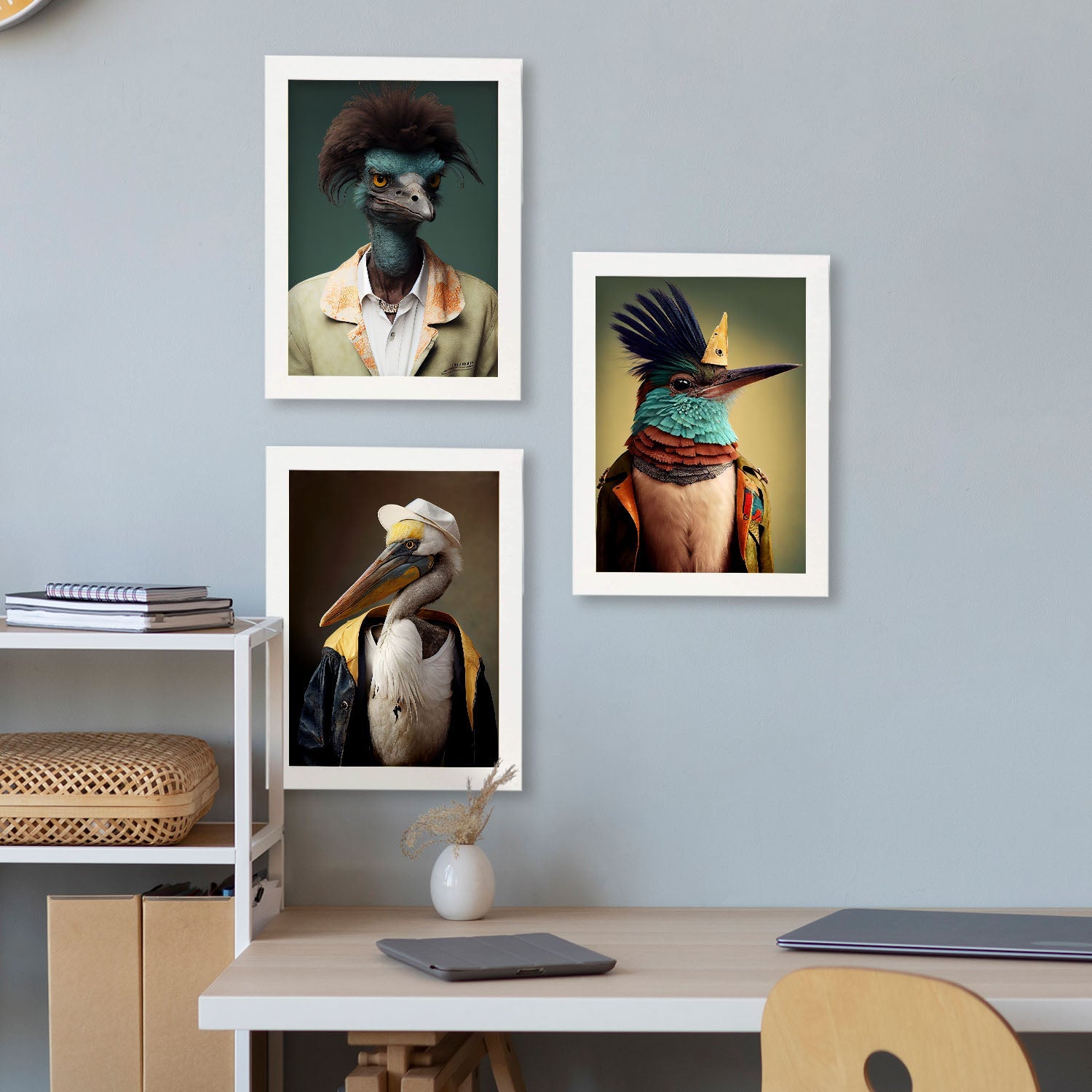Animal humano nacnico EMU Hummingbird Pelican. Estampados de arte de pared estético para el diseño de dormitorio o sala de estar-Artwork-Nacnic-Nacnic Estudio SL