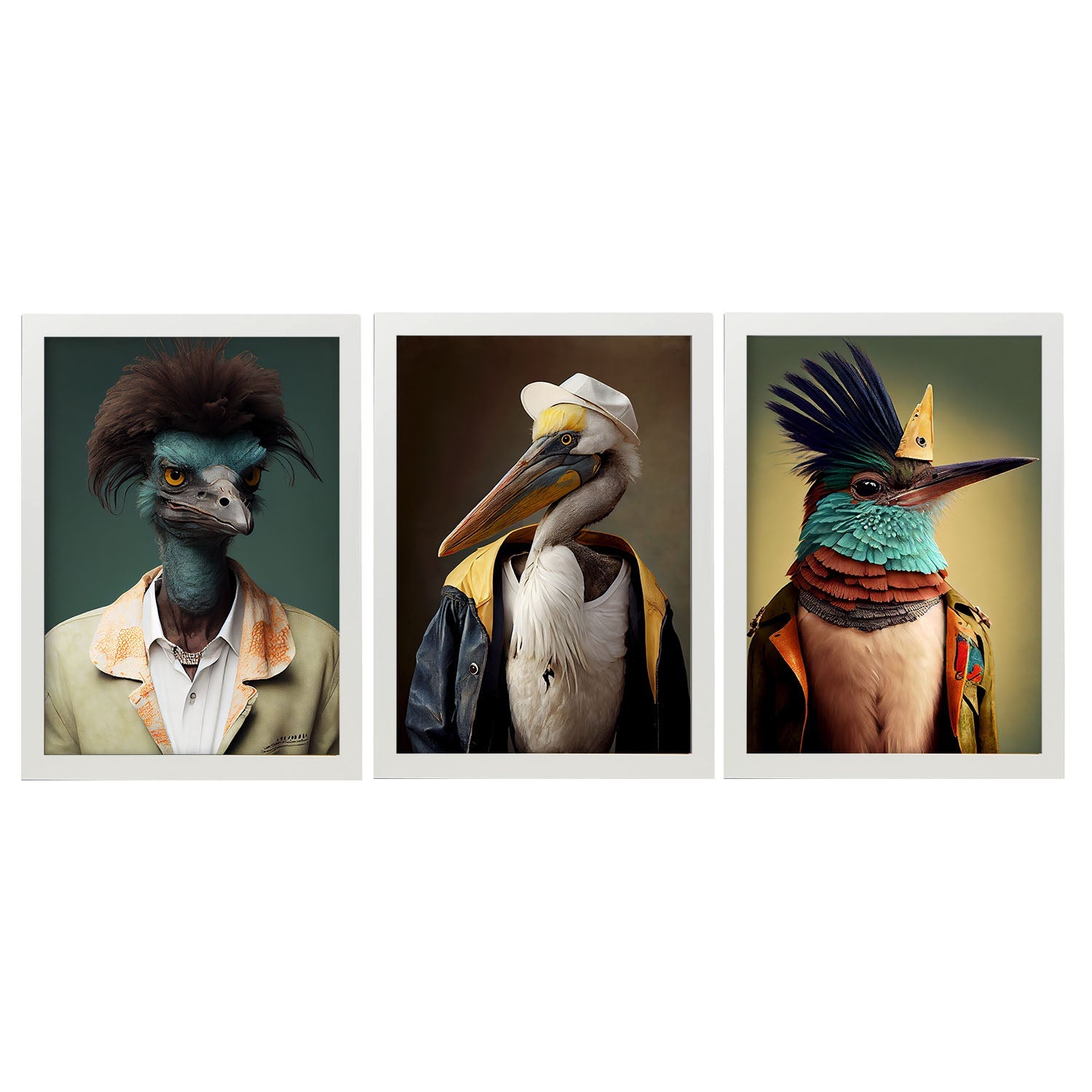 Animal humano nacnico EMU Hummingbird Pelican. Estampados de arte de pared estético para el diseño de dormitorio o sala de estar-Artwork-Nacnic-A4-Marco Blanco-Nacnic Estudio SL