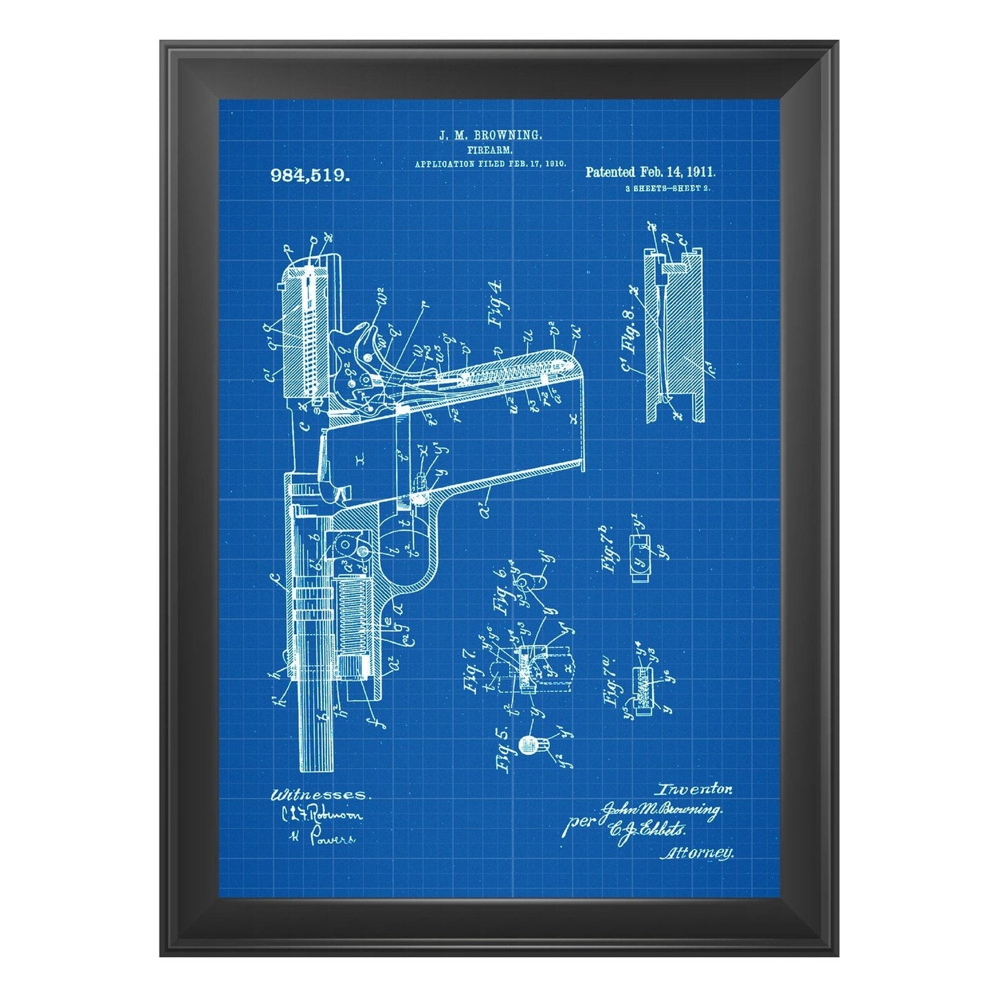 Azul - Pack de 4 Láminas con Patentes de Armas. Set de Posters con inventos y Patentes Antiguas.-Artwork-Nacnic-Nacnic Estudio SL