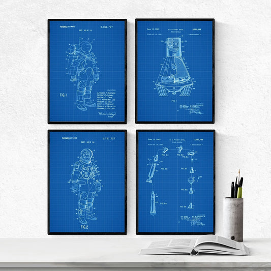 Azul - Pack de 4 Láminas con Patentes de ASTRONAUTAS. Set de Posters con inventos y Patentes Antiguas.-Artwork-Nacnic-Nacnic Estudio SL
