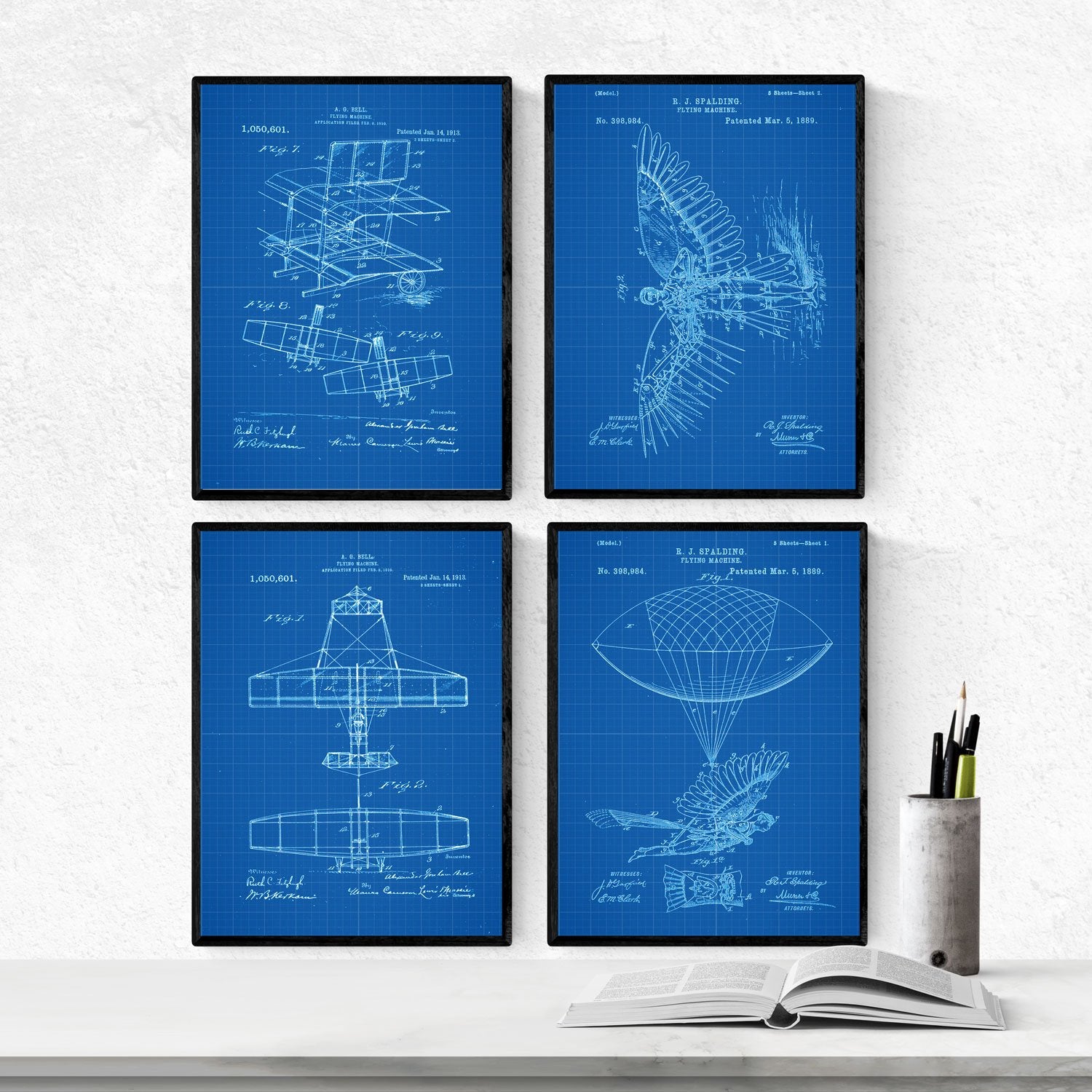 Azul - Pack de 4 Láminas con Patentes de Aviones. Set de Posters con inventos y Patentes Antiguas.-Artwork-Nacnic-Nacnic Estudio SL