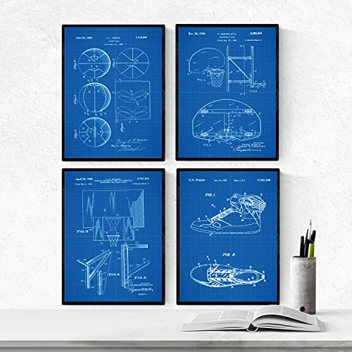 Azul - Pack de 4 láminas con Patentes de Baloncesto 2. Set de posters con inventos y Patentes Antiguas. Nacnic-Artwork-Nacnic-Nacnic Estudio SL