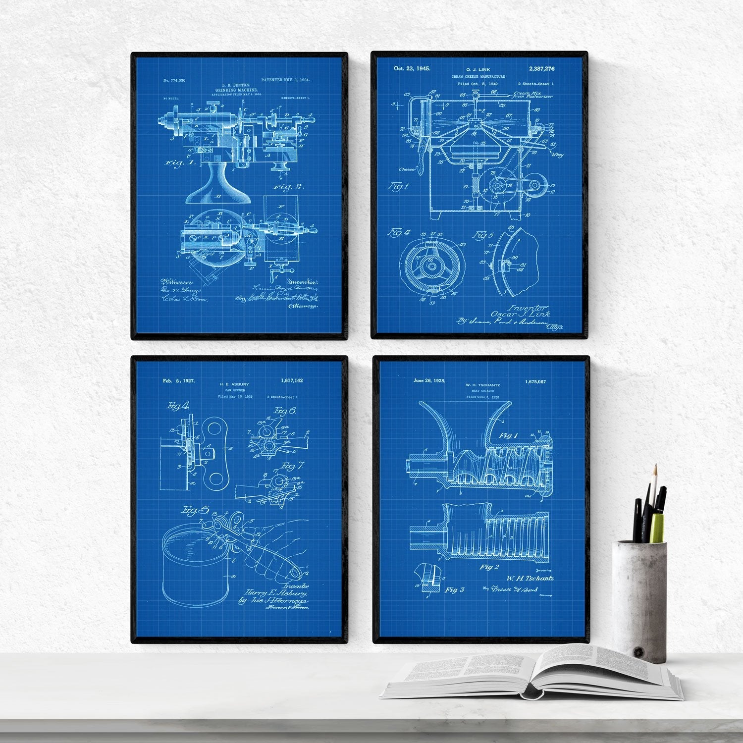 Azul - Pack de 4 Láminas con Patentes de Cocina. Set de Posters con inventos y Patentes Antiguas.-Artwork-Nacnic-Nacnic Estudio SL