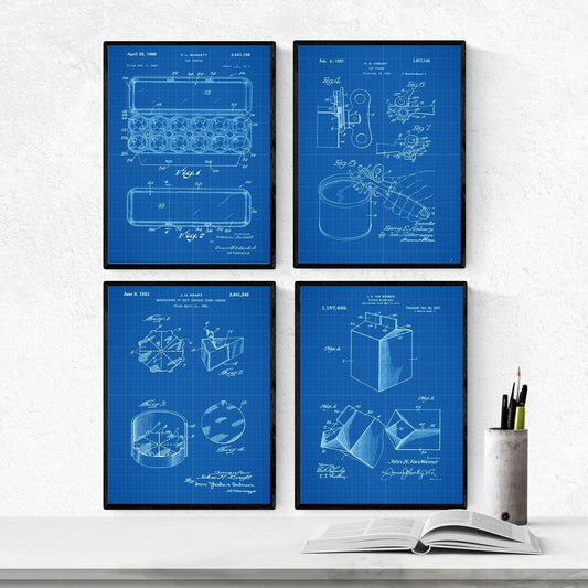 Azul - Pack de 4 Láminas con Patentes de Comida. Set de Posters con inventos y Patentes Antiguas.-Artwork-Nacnic-Nacnic Estudio SL