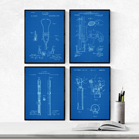 Azul - Pack de 4 Láminas con Patentes de Equipamiento Medico. Set de Posters con inventos y Patentes Antiguas-Artwork-Nacnic-Nacnic Estudio SL