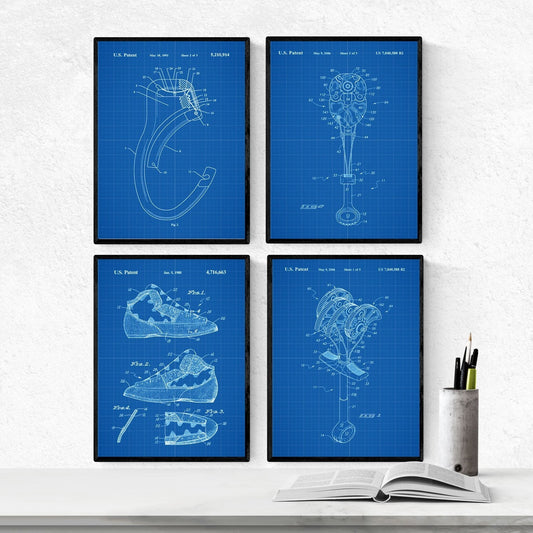 Azul - Pack de 4 Láminas con Patentes de Escalada. Set de Posters con inventos y Patentes Antiguas.-Artwork-Nacnic-Nacnic Estudio SL