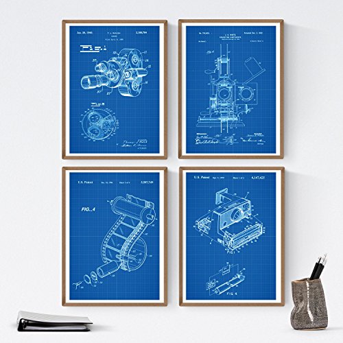 Azul - Pack de 4 Láminas con Patentes de Fotografía. Set de Posters con inventos y Patentes Antiguas.-Artwork-Nacnic-Nacnic Estudio SL
