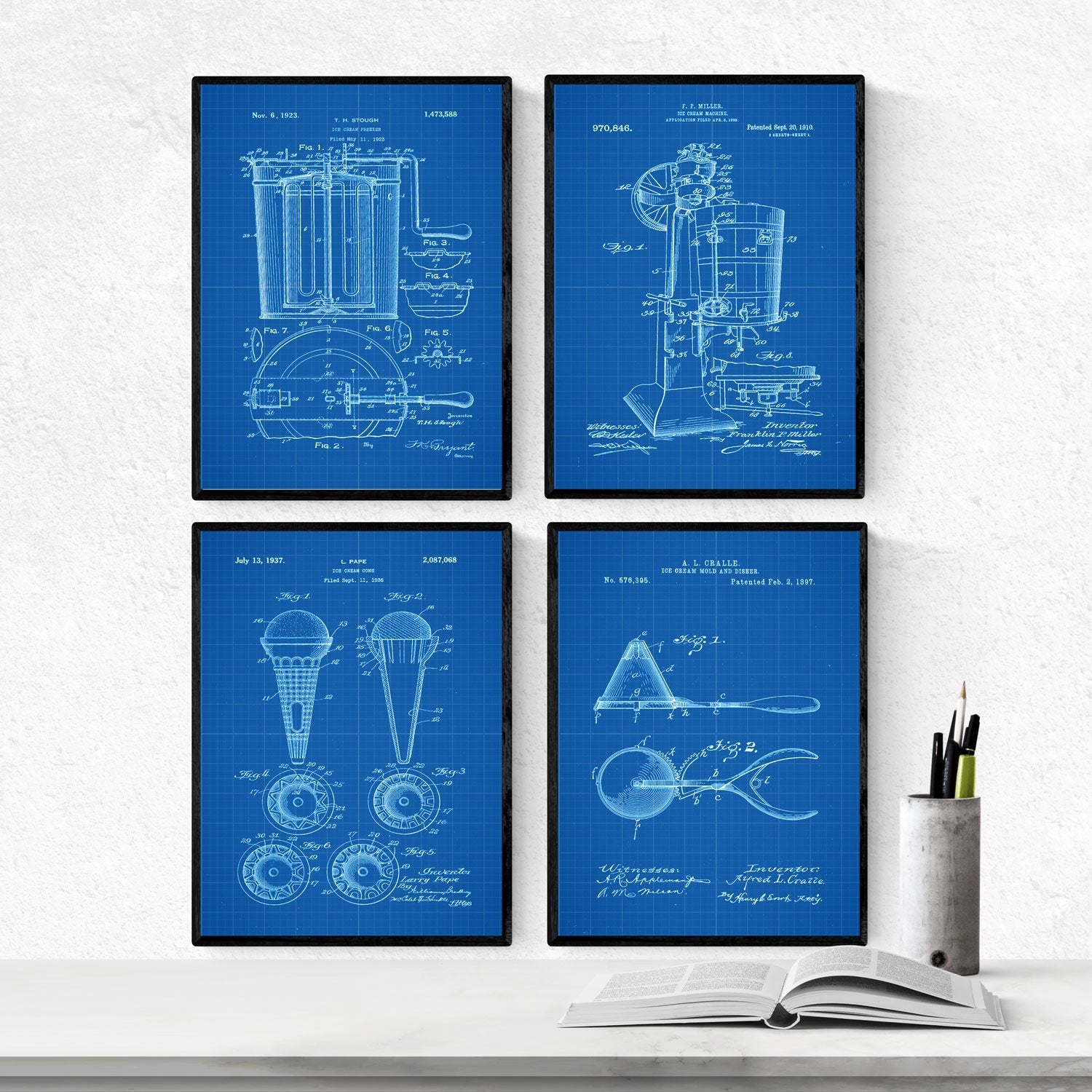 Azul - Pack de 4 Láminas con Patentes de Helado. Set de Posters con inventos y Patentes Antiguas.-Artwork-Nacnic-Nacnic Estudio SL