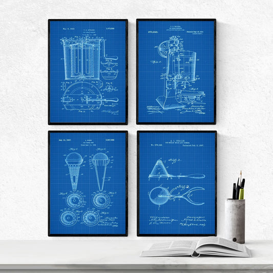 Azul - Pack de 4 Láminas con Patentes de Helado. Set de Posters con inventos y Patentes Antiguas.-Artwork-Nacnic-Nacnic Estudio SL