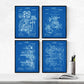 Azul - Pack de 4 Láminas con Patentes de IMPRENTAS. Set de Posters con inventos y Patentes Antiguas.-Artwork-Nacnic-Nacnic Estudio SL