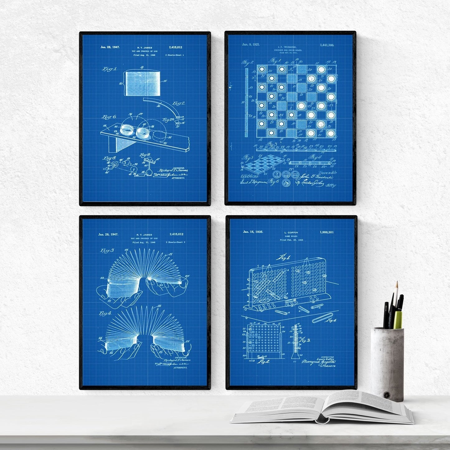 Azul - Pack de 4 Láminas con Patentes de Juegos Infantiles. Set de Posters con inventos y Patentes Antiguas.-Artwork-Nacnic-Nacnic Estudio SL