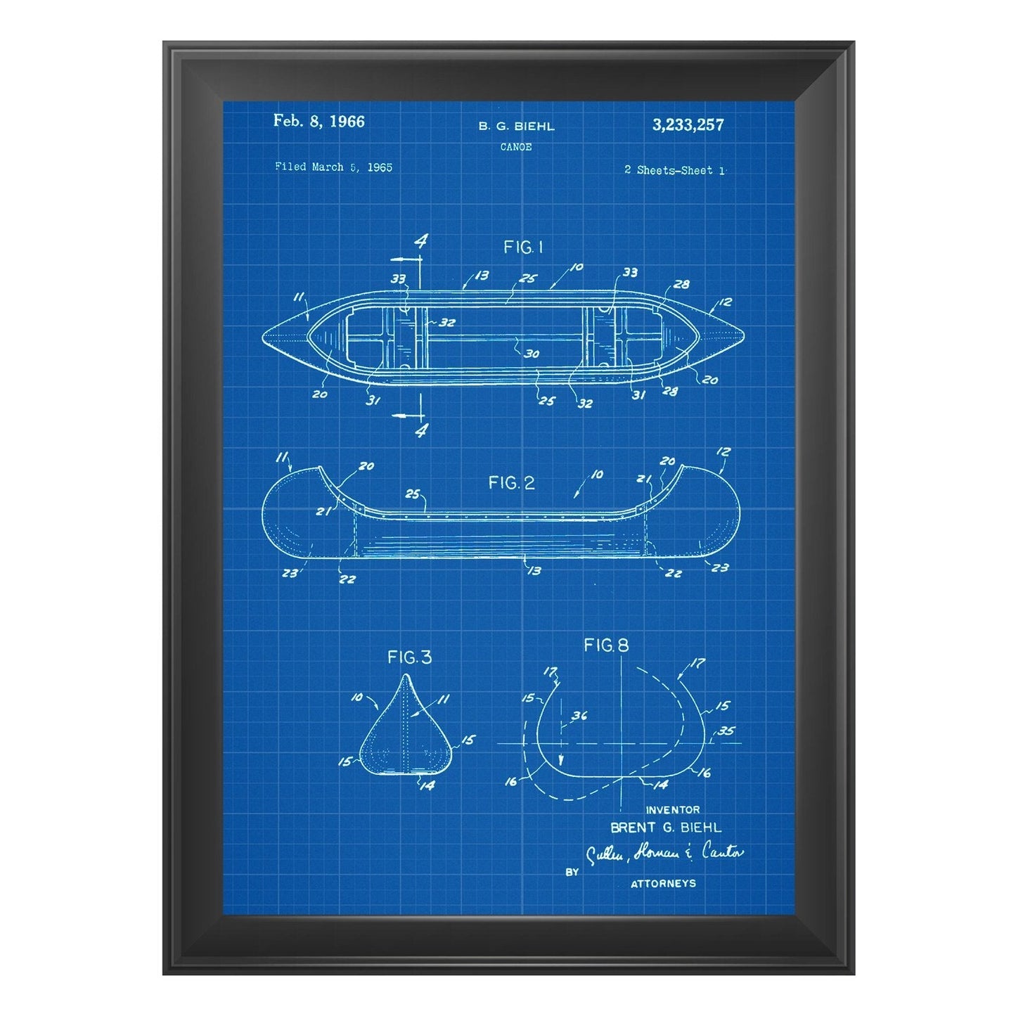 Azul - Pack de 4 Láminas con Patentes de Kayak. Set de Posters con inventos y Patentes Antiguas.-Artwork-Nacnic-Nacnic Estudio SL