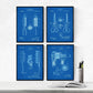 Azul - Pack de 4 Láminas con Patentes de PELUQUERIA. Set de Posters con inventos y Patentes Antiguas.-Artwork-Nacnic-Nacnic Estudio SL