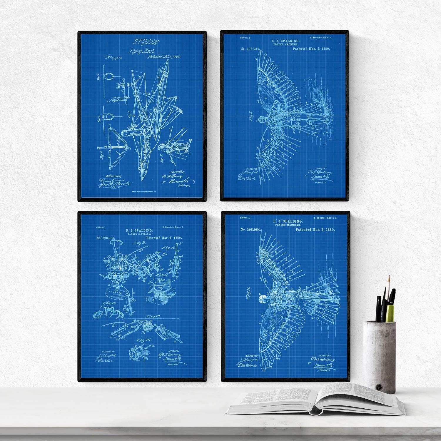 Azul - Pack de 4 Láminas con Patentes de PLANEADORES. Set de Posters con inventos y Patentes Antiguas.-Artwork-Nacnic-Nacnic Estudio SL