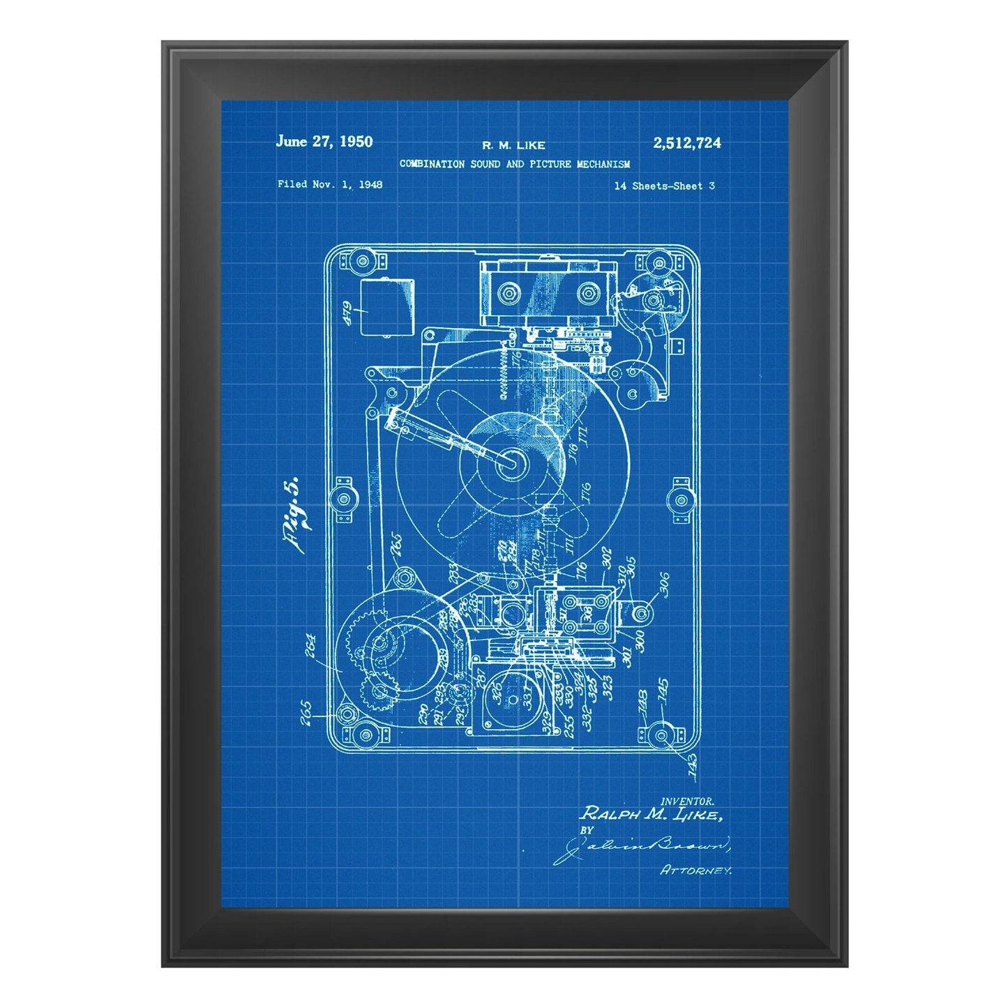 Azul - Pack de 4 Láminas con Patentes de Tocadiscos. Set de Posters con inventos y Patentes Antiguas-Artwork-Nacnic-Nacnic Estudio SL