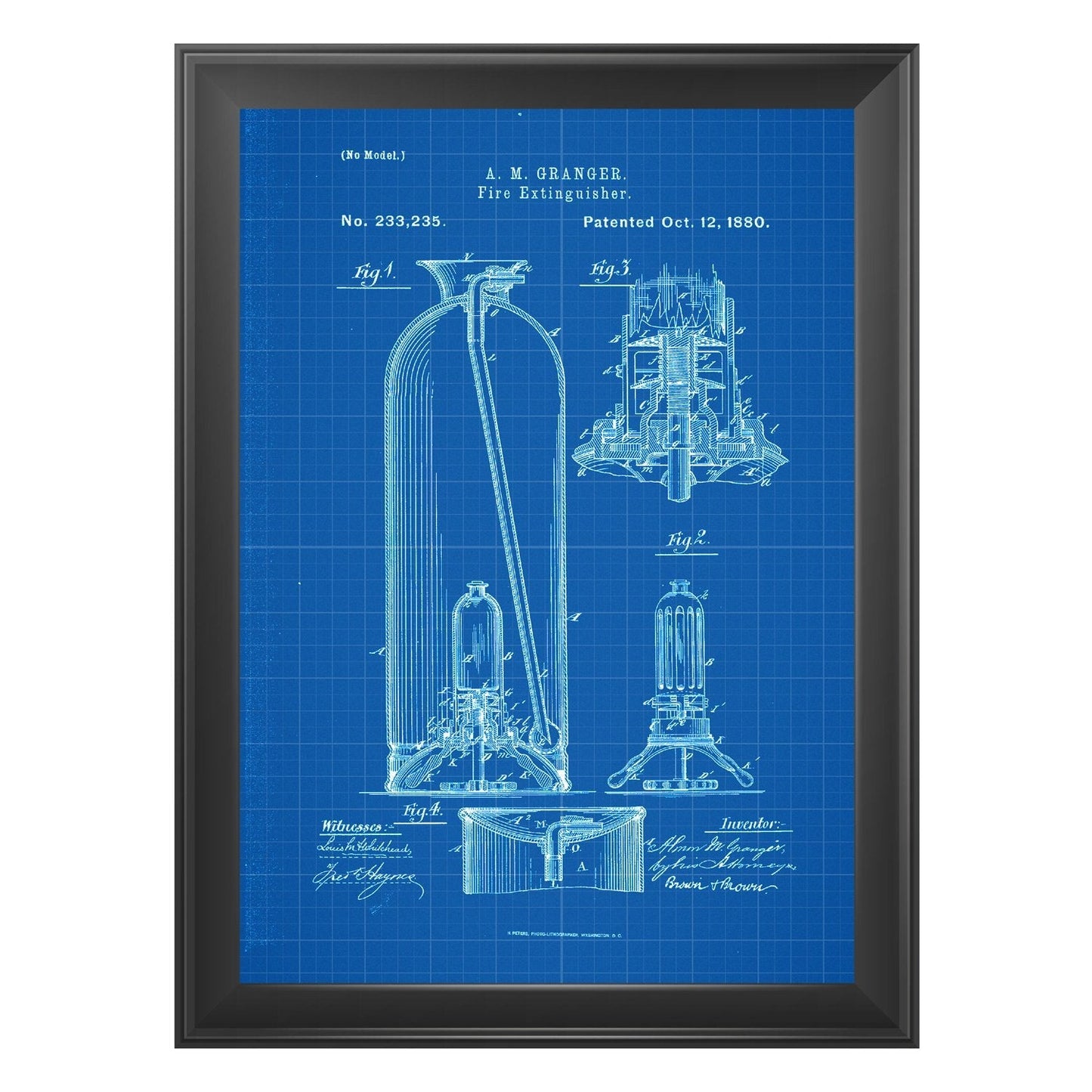 Azul - Pack de 4 Láminas con Patentes del Cuerpo DE Bomberos. Set de Posters con inventos y Patentes Antiguas.-Artwork-Nacnic-Nacnic Estudio SL