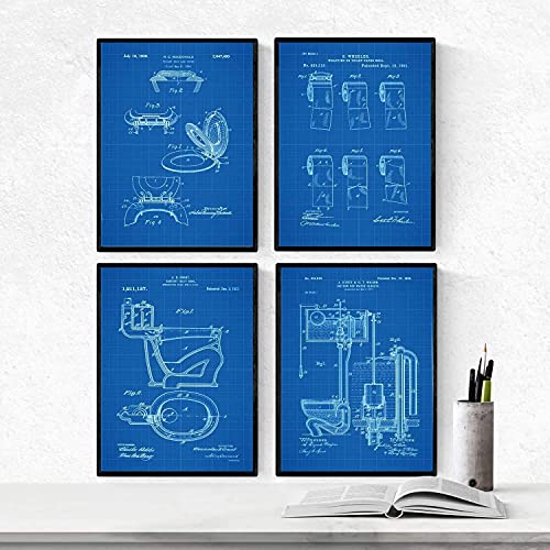 Azul - Pack de 4 Láminas con Patentes del Vater. Set de Posters con inventos y Patentes Antiguas.-Artwork-Nacnic-Nacnic Estudio SL