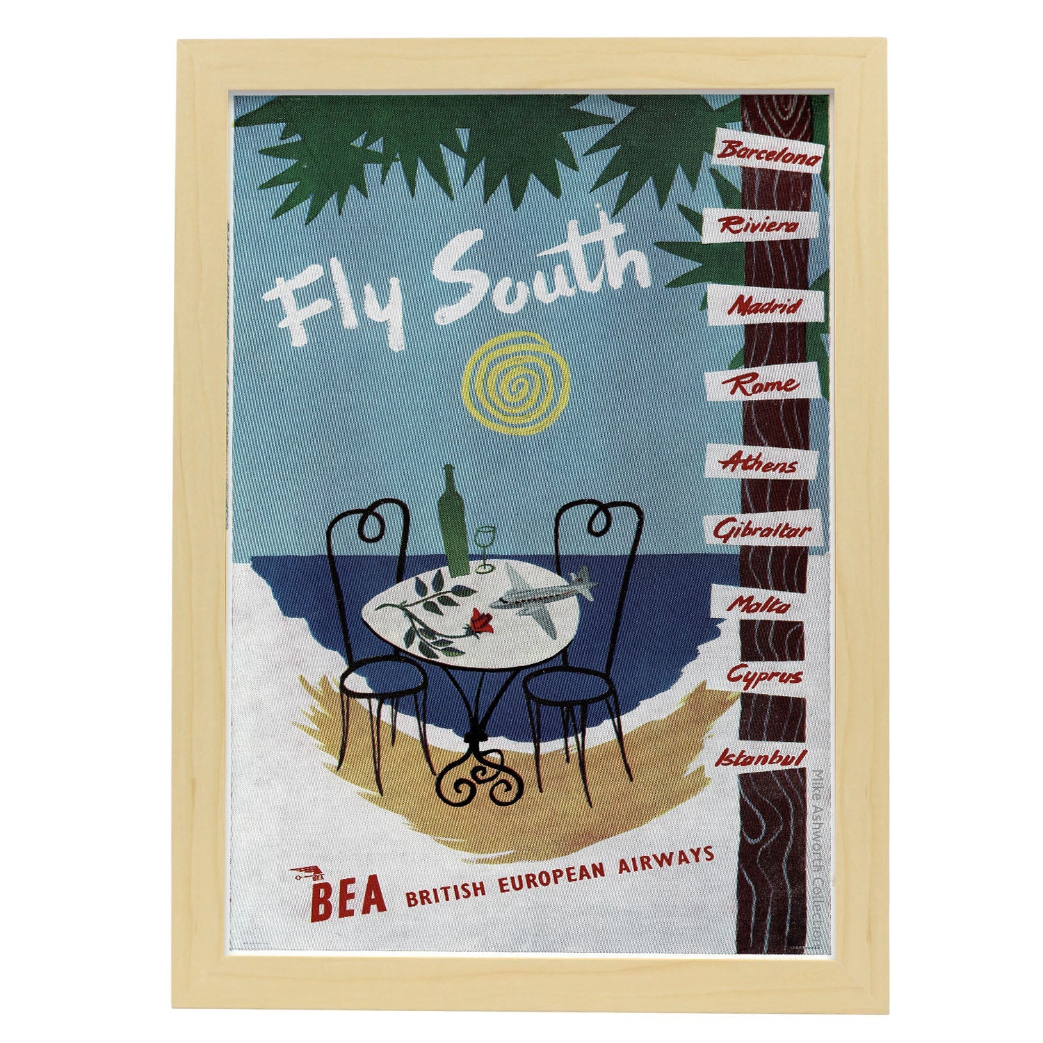 BEA-Fly-South-Poster-Artwork-Nacnic-A3-Marco Madera clara-Nacnic Estudio SL