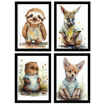 Beaver nacnico Kackal Sloth Wallaby Animales. Estampados de arte de pared estético para el diseño de dormitorio o sala de estar-Artwork-Nacnic-A4-Sin marco-Nacnic Estudio SL