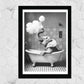 Set de 2 Cuadros Elefante en la Bañera con Simpáticos Animales en Blanco y Negro Ilustración impresa para decorar las paredes del Inodoro, Ducha, Cuarto de baño, Aseo, WC