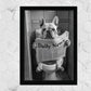 Set de 2 Cuadros de Animales con Periódico en el WC, Perro, Cerdo, Blanco y Negro con Ilustración Impresa en Estilo B/N para Decorar las Paredes del WC, Cuarto de Baño, Aseo, WC