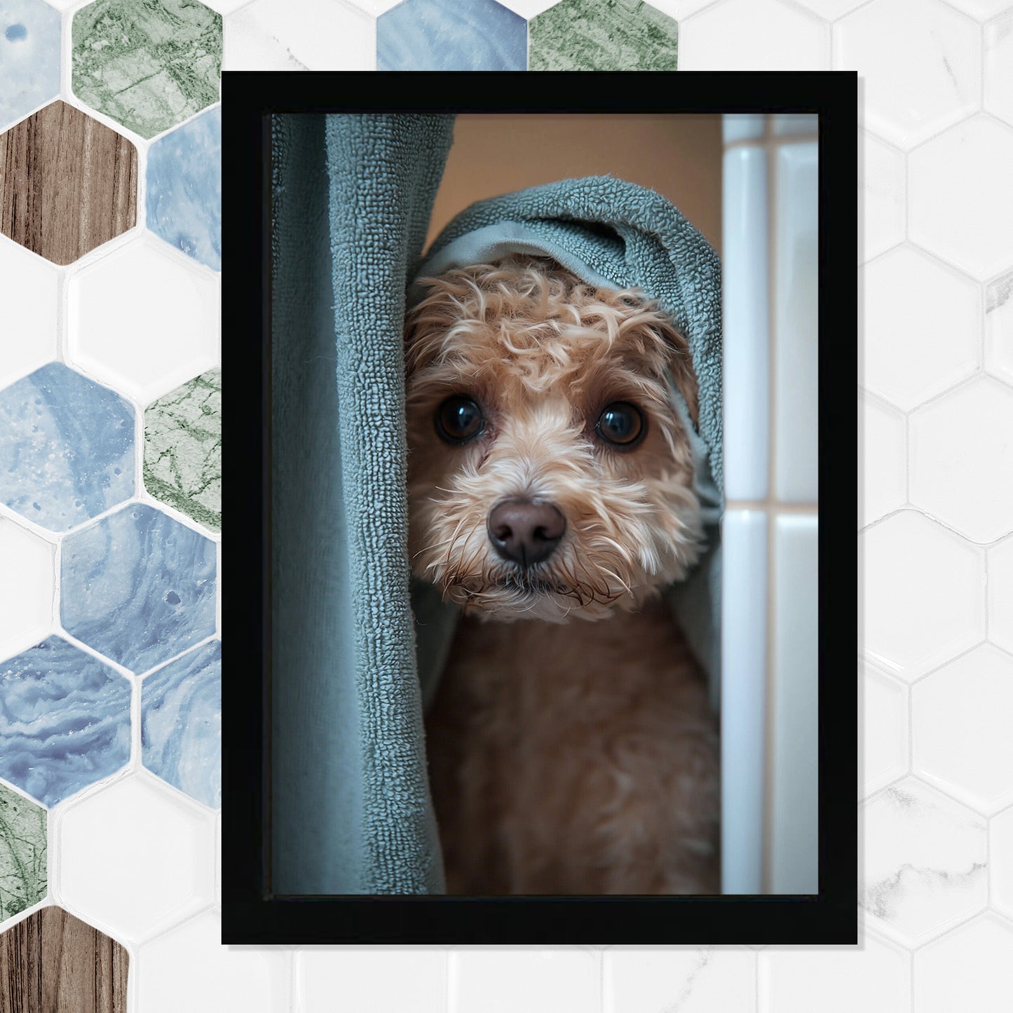 Set de 2 Cuadros Coloridos de Perro en la Ducha, Ilustración de Baño de Cachorros en Estilo Fotográfico, Lindos Animales para Decorar, Arte de Pared para Inodoro, Ducha, Baño, WC