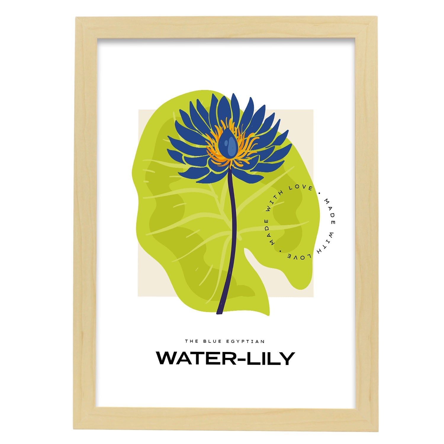 Blue Egyptian Waterlily-Artwork-Nacnic-A3-Marco Madera clara-Nacnic Estudio SL