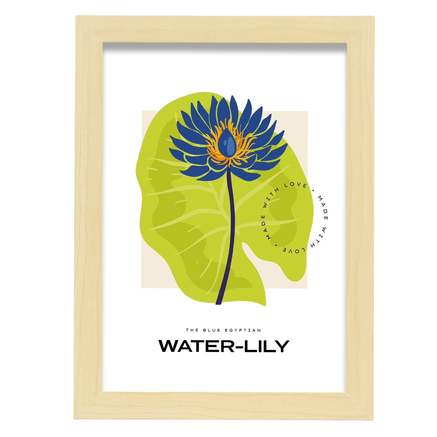 Blue Egyptian Waterlily-Artwork-Nacnic-A4-Marco Madera clara-Nacnic Estudio SL