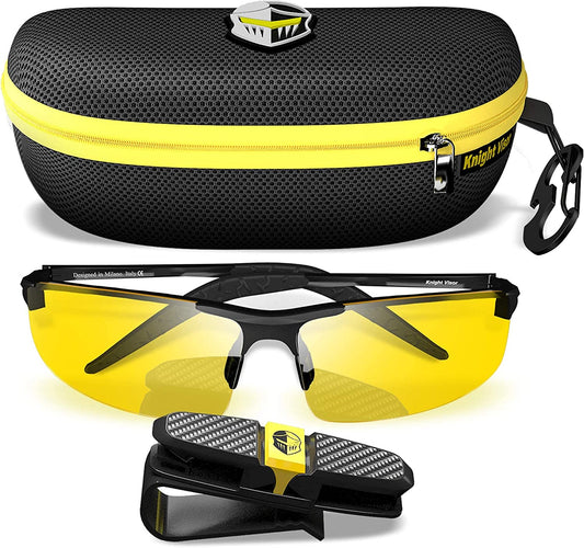 BLUPOND KNIGHT VISOR Gafas semi-polarizadas y antirreflectantes para conducción y deportes – Marco de titanio con soporte para clip de coche