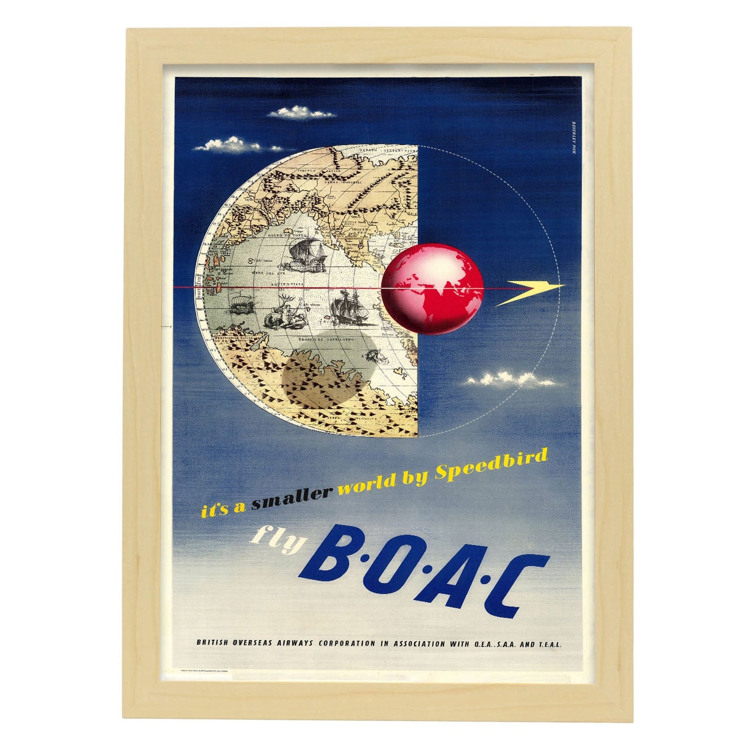 BOAC-vintage-airline-poster-map-Artwork-Nacnic-A3-Marco Madera clara-Nacnic Estudio SL